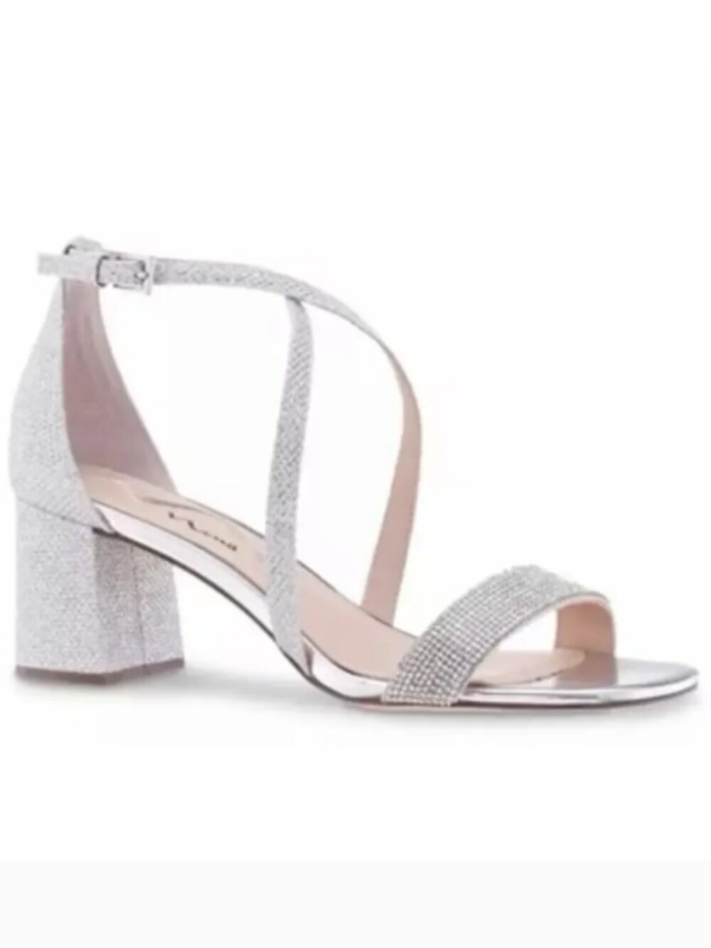 Nina Neville Sandal Silver Rhinestone Strappy Dressy High Heel Size 9M